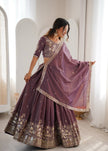 Designer Mauve Embroidered Lehenga Choli with Elegant Dupatta for Women.