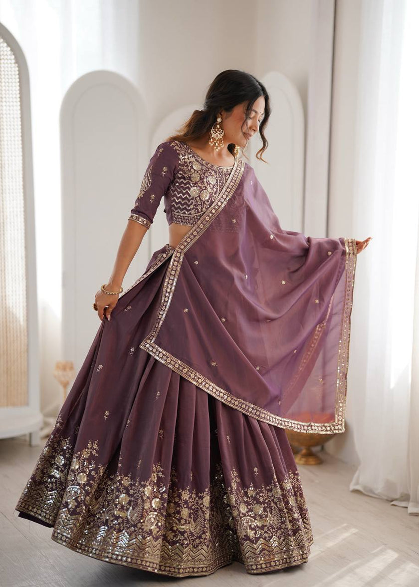 Designer Mauve Embroidered Lehenga Choli with Elegant Dupatta for Women.