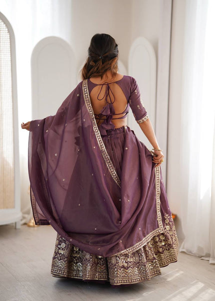 Designer Mauve Embroidered Lehenga Choli with Elegant Dupatta for Women.
