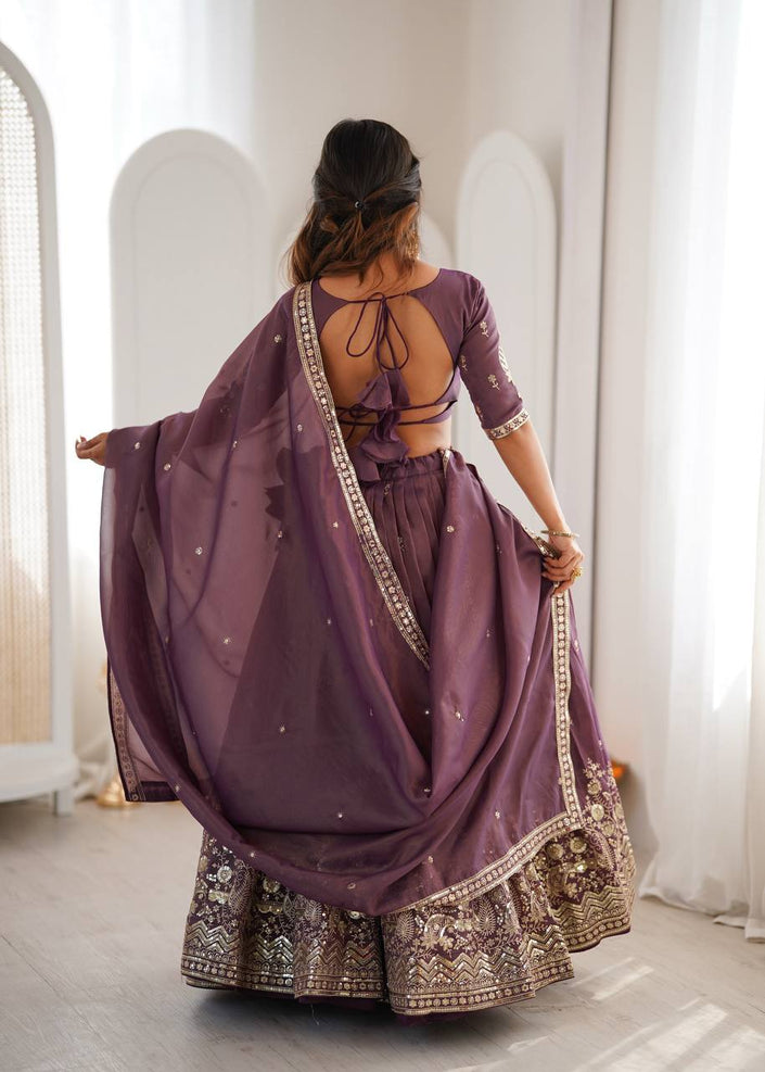 Designer Mauve Embroidered Lehenga Choli with Elegant Dupatta for Women.
