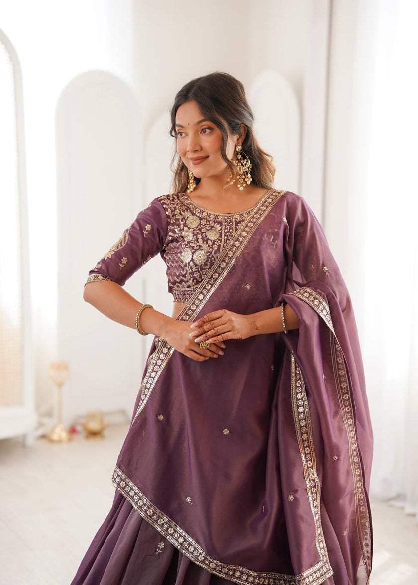 Designer Mauve Embroidered Lehenga Choli with Elegant Dupatta for Women.