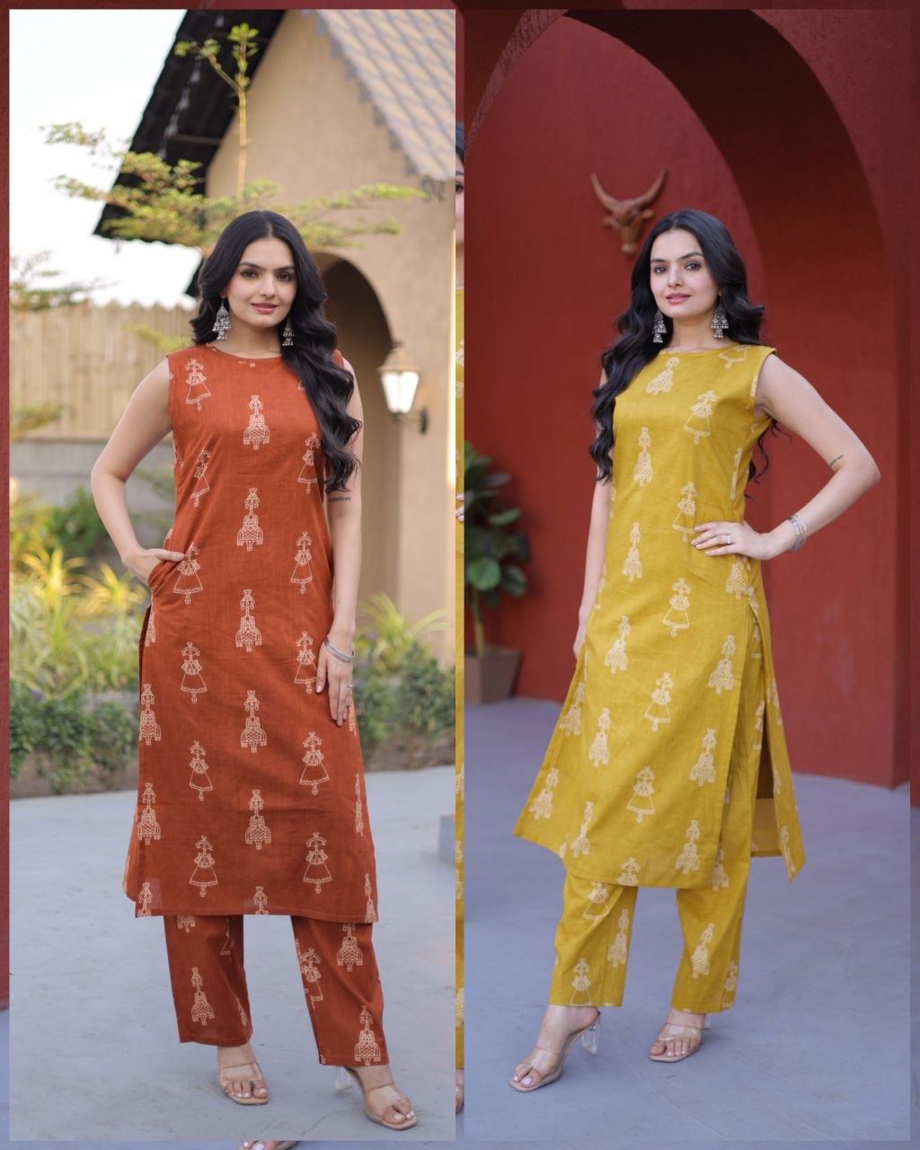 Sleeveless Printed Kurta Pant Set.