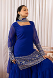 Royal Blue Embroidered Sharara Suit Set with Dupatta.