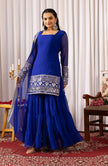 Royal Blue Embroidered Sharara Suit Set with Dupatta.
