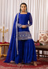 Royal Blue Embroidered Sharara Suit Set with Dupatta.