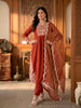 Elegant Rust Embroidered Straight Kurta Pant Dupatta Set.