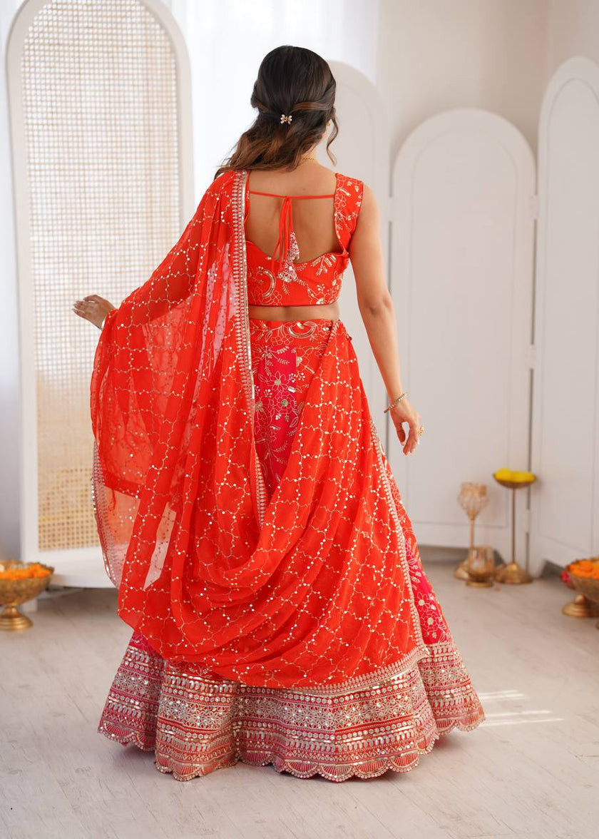 Designer Orange Embroidered Lehenga Choli with Elegant Dupatta for Women.