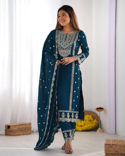 Luxury Embroidery Work Navy Blue Kurta Set Collection.