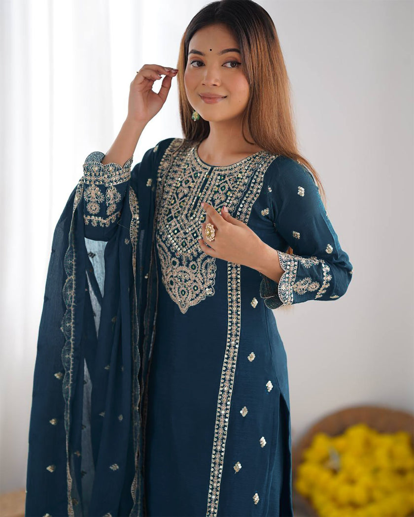 Luxury Embroidery Work Navy Blue Kurta Set Collection.