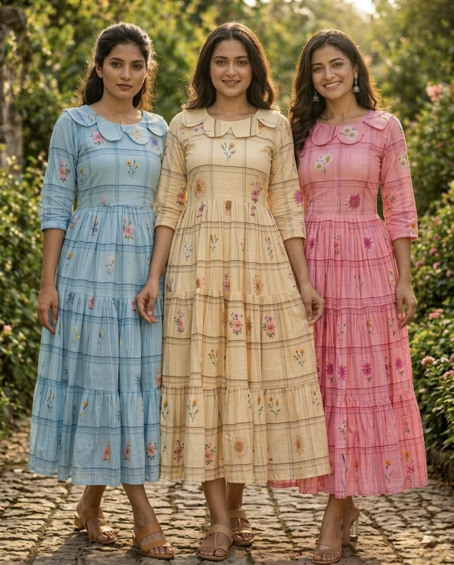Pastel Floral Checked Maxi Dress.