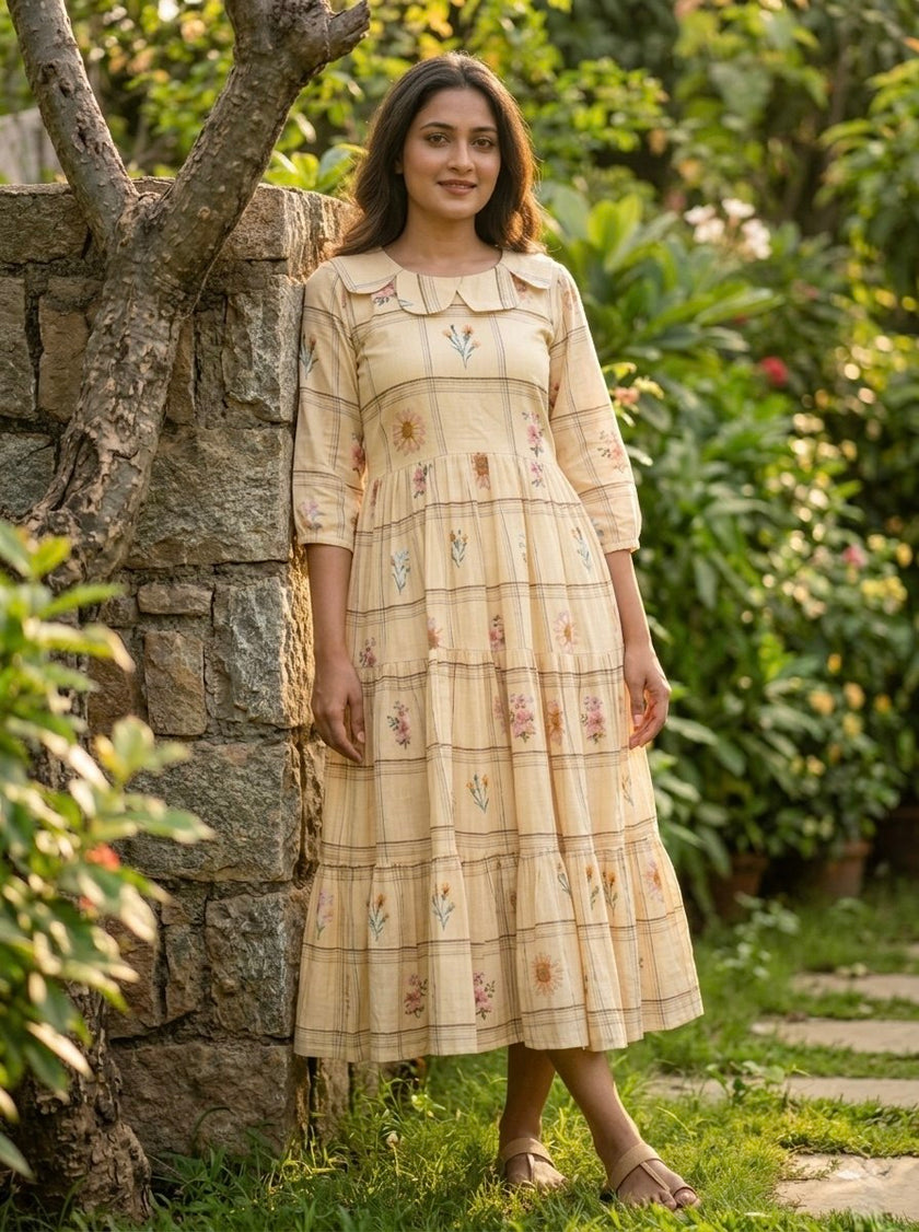 Pastel Floral Checked Maxi Dress.