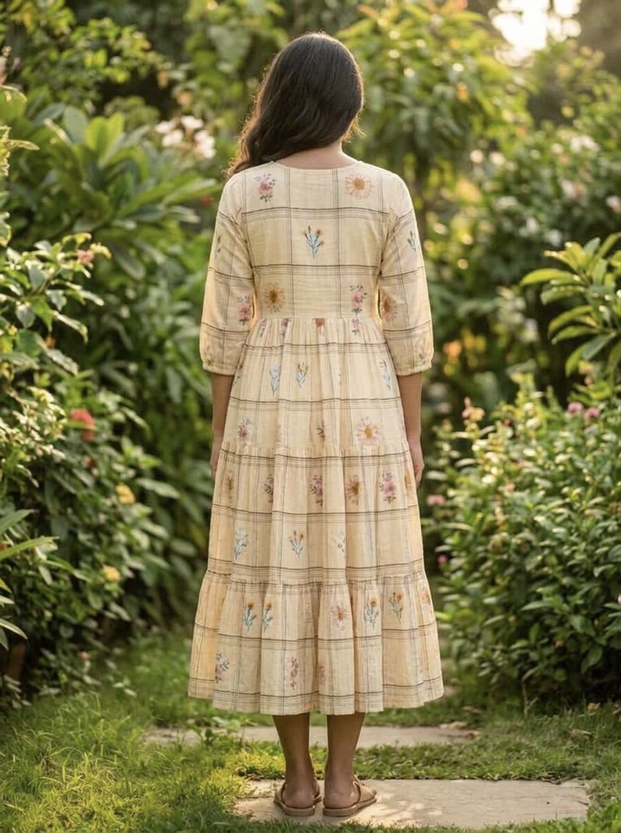 Pastel Floral Checked Maxi Dress.