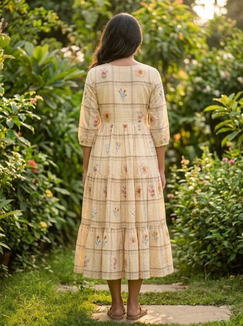 Pastel Floral Checked Maxi Dress.