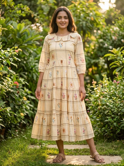 Pastel Floral Checked Maxi Dress.