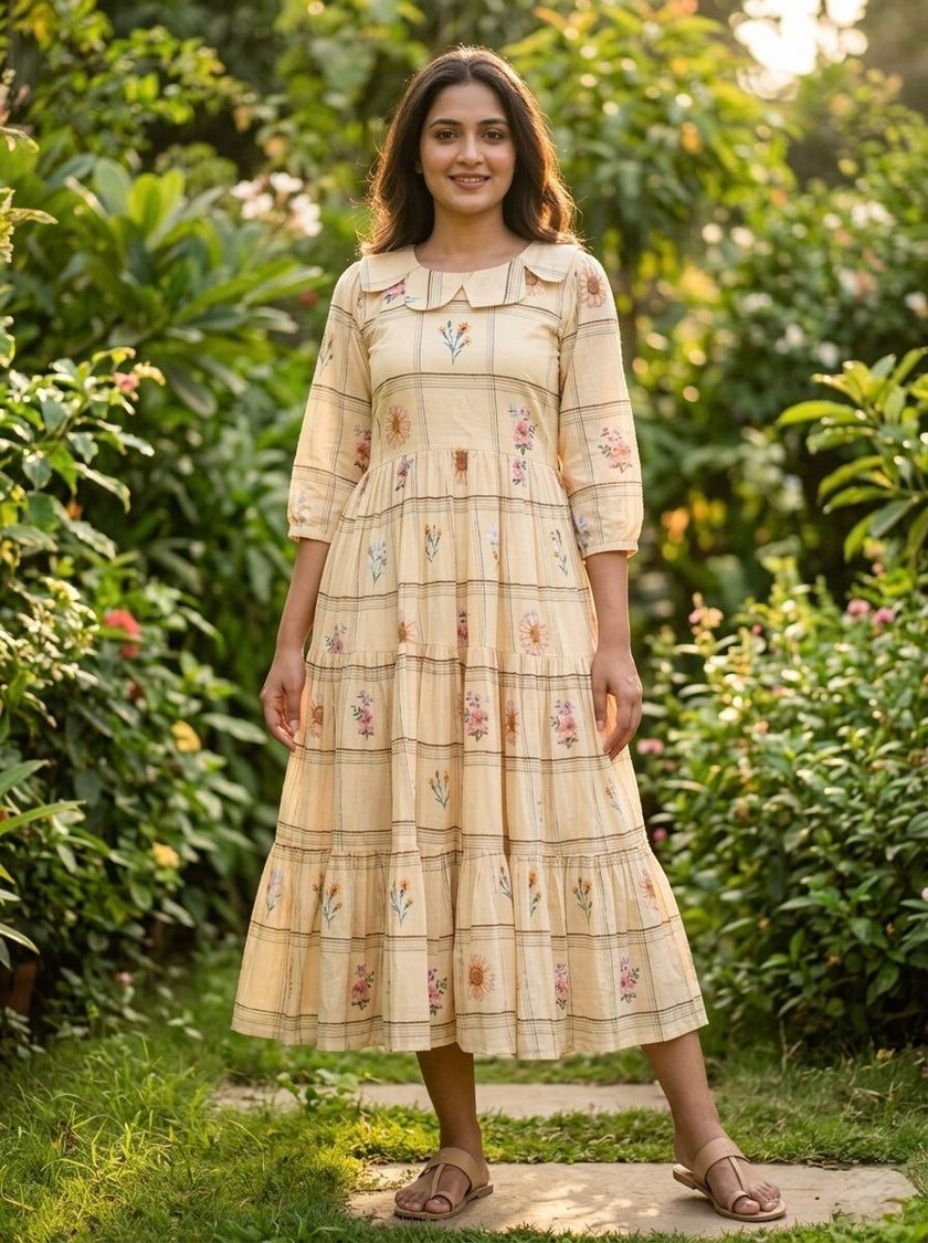Pastel Floral Checked Maxi Dress.