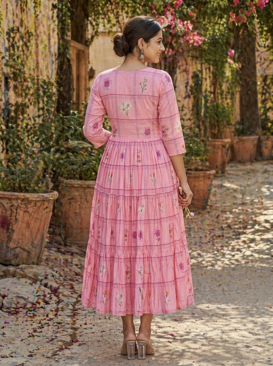 Pastel Floral Checked Maxi Dress.