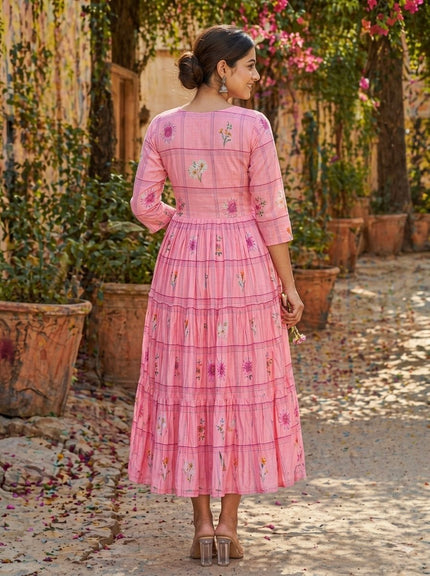 Pastel Floral Checked Maxi Dress.
