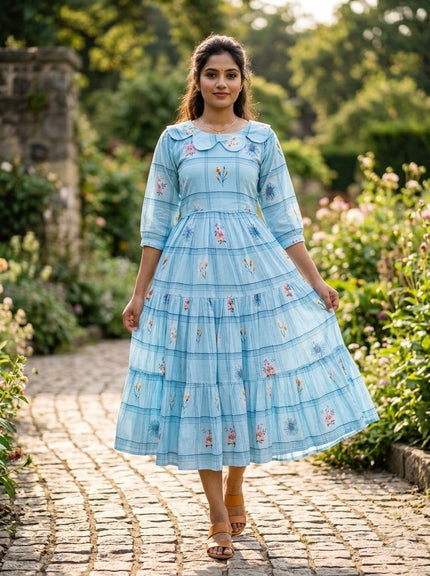 Pastel Floral Checked Maxi Dress.
