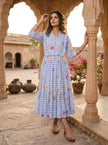 Elegant Floral Checked Midi Dress.