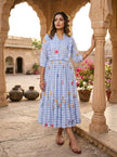 Elegant Floral Checked Midi Dress.