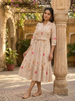 Elegant Floral Checked Midi Dress.