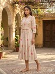 Elegant Floral Checked Midi Dress.