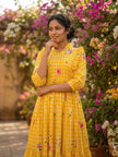 Elegant Floral Checked Midi Dress.