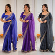 Elegant Purple Leheriya Saree with Rich Embroidered Border.
