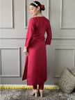 Women’s Pink Embroidered Kurta Pant Set with Floral Organza Dupatta.