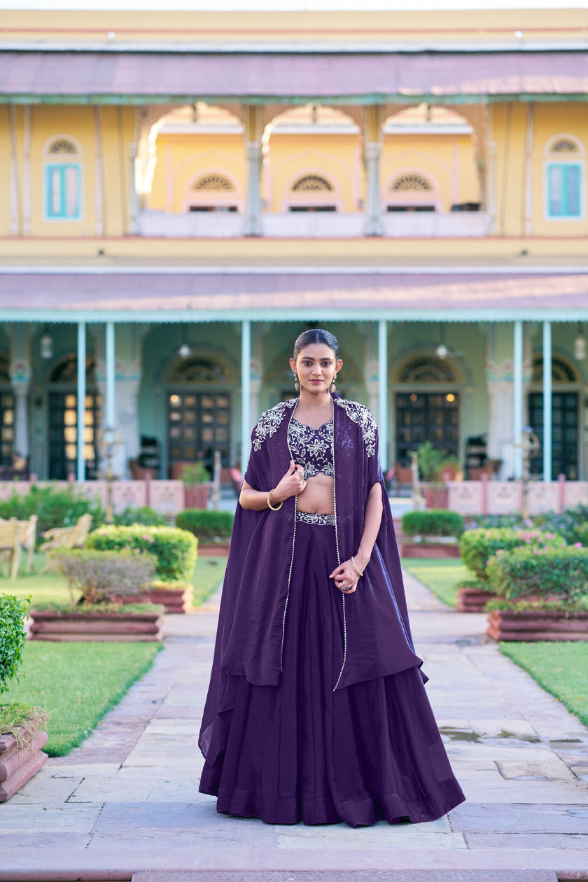 Royal Purple Designer Lehenga Choli with Elegant Embroidery.