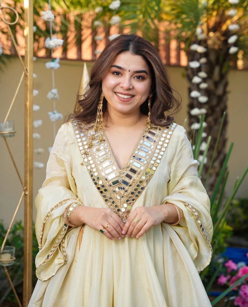 Festive Wear Mirror Work Kurta Palazzo Set.