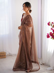 Traditional Brown Saree with Sequence Border Work.