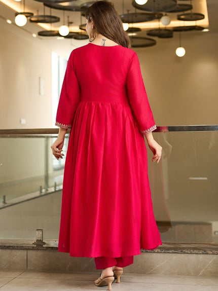 Premium Rani Pink Embroidered Ethnic Wear with Designer Dupatta.