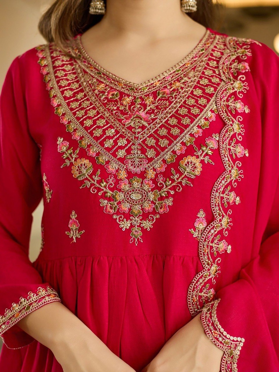Premium Rani Pink Embroidered Ethnic Wear with Designer Dupatta.