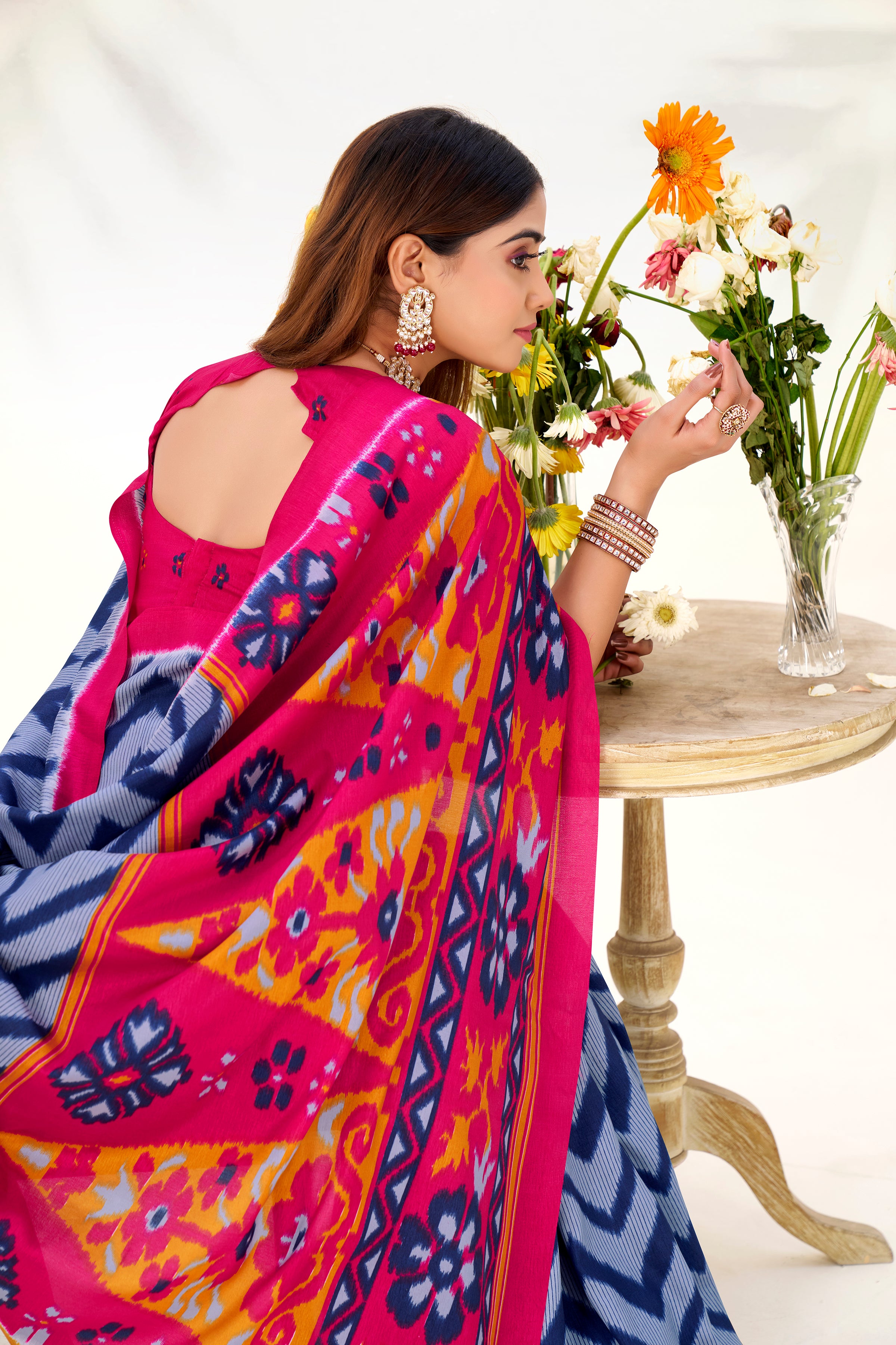 Women’s Ikat Inspired Printed Saree with Designer Pallu.