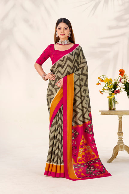 Women’s Ikat Inspired Printed Saree with Designer Pallu.
