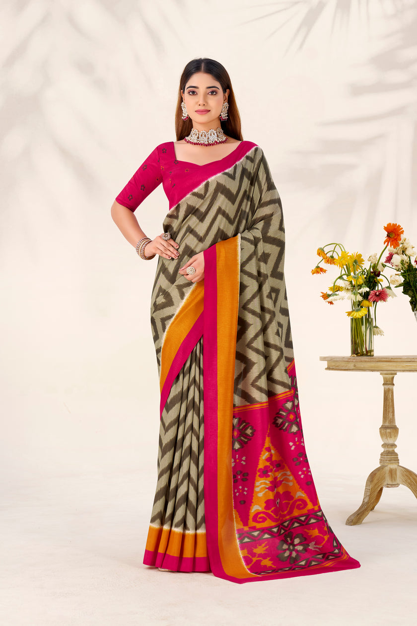 Women’s Ikat Inspired Printed Saree with Designer Pallu.