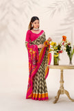 Women’s Ikat Inspired Printed Saree with Designer Pallu.