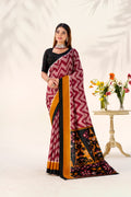 Women’s Ikat Inspired Printed Saree with Designer Pallu.