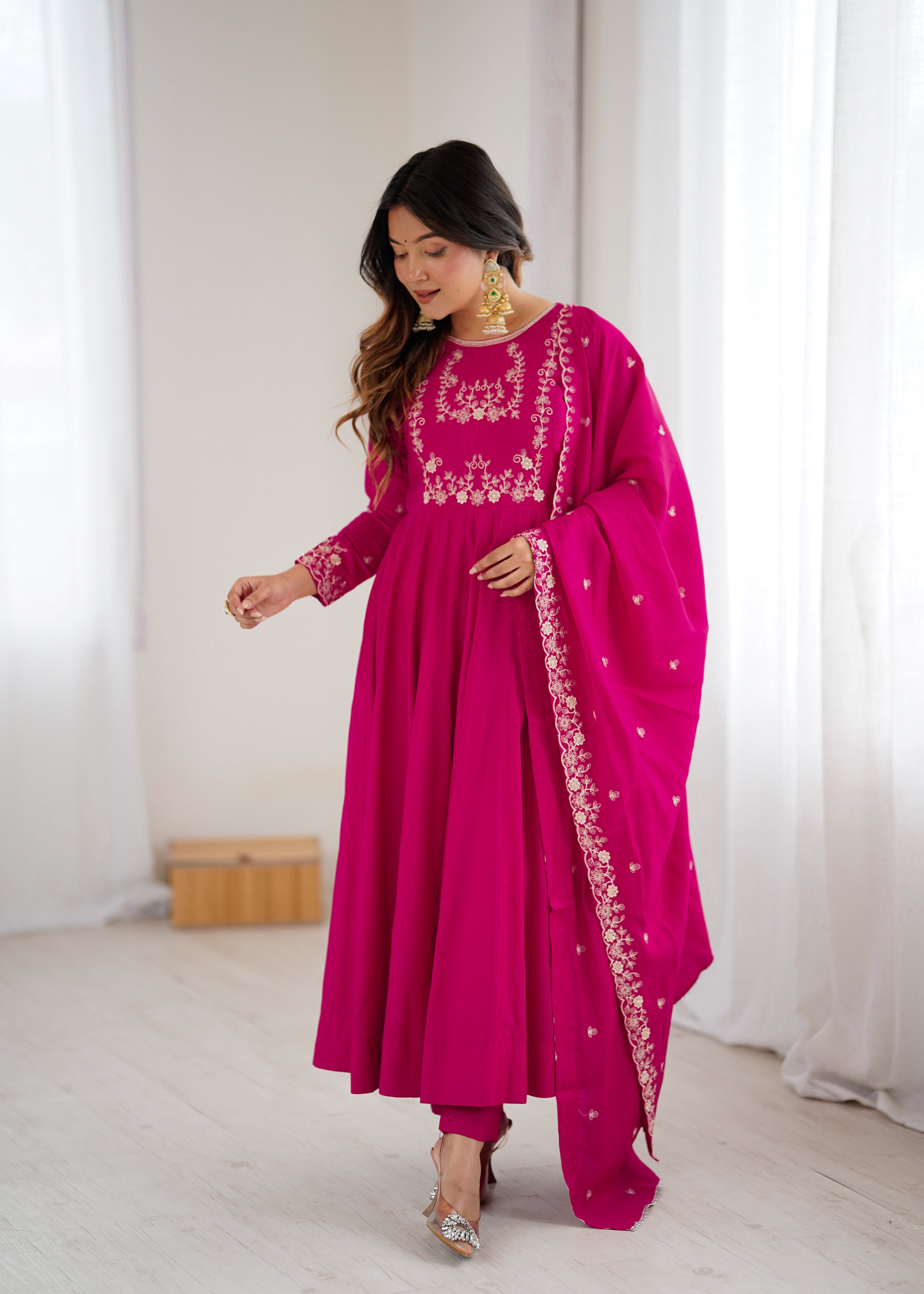 Stylish Embroidered Anarkali Dress with Matching Dupatta.