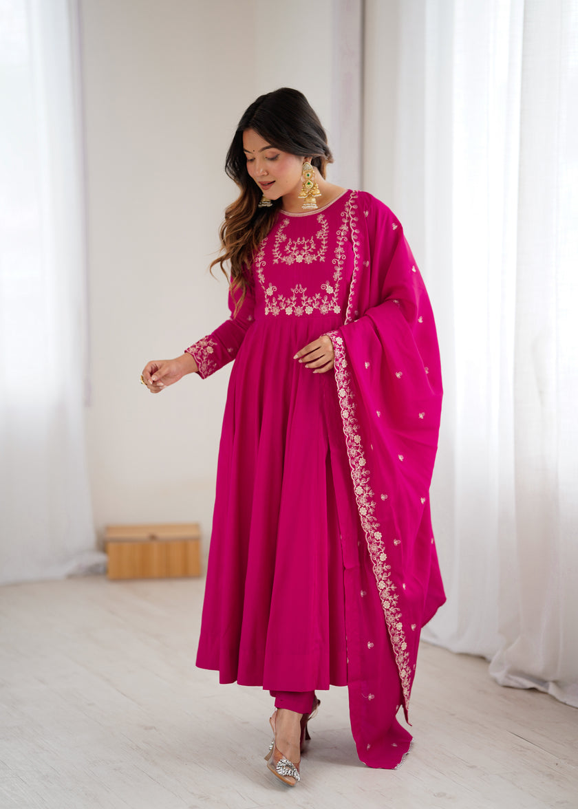 Stylish Embroidered Anarkali Dress with Matching Dupatta.