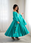 Teal Blue Embroidered Anarkali Kurta Set with Elegant Dupatta for Women.