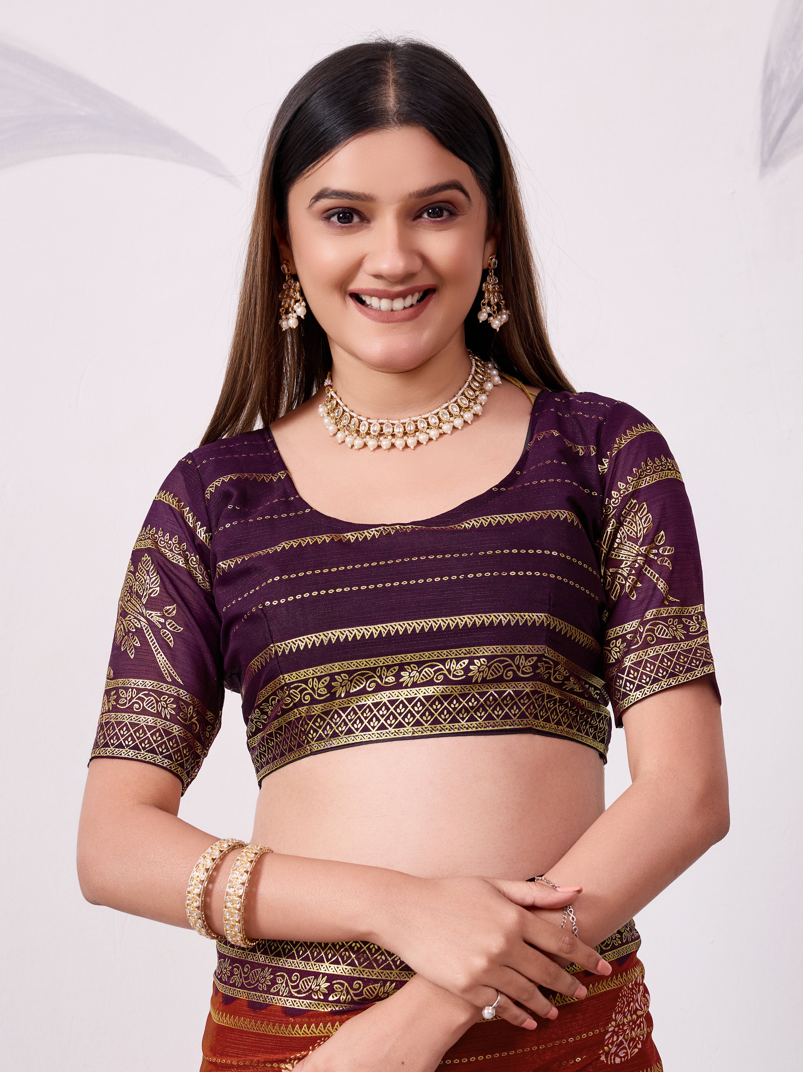 Elegant Printed Saree with Contrast Magenta Pallu