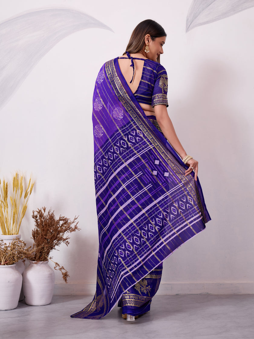 Elegant Printed Saree with Contrast Magenta Pallu