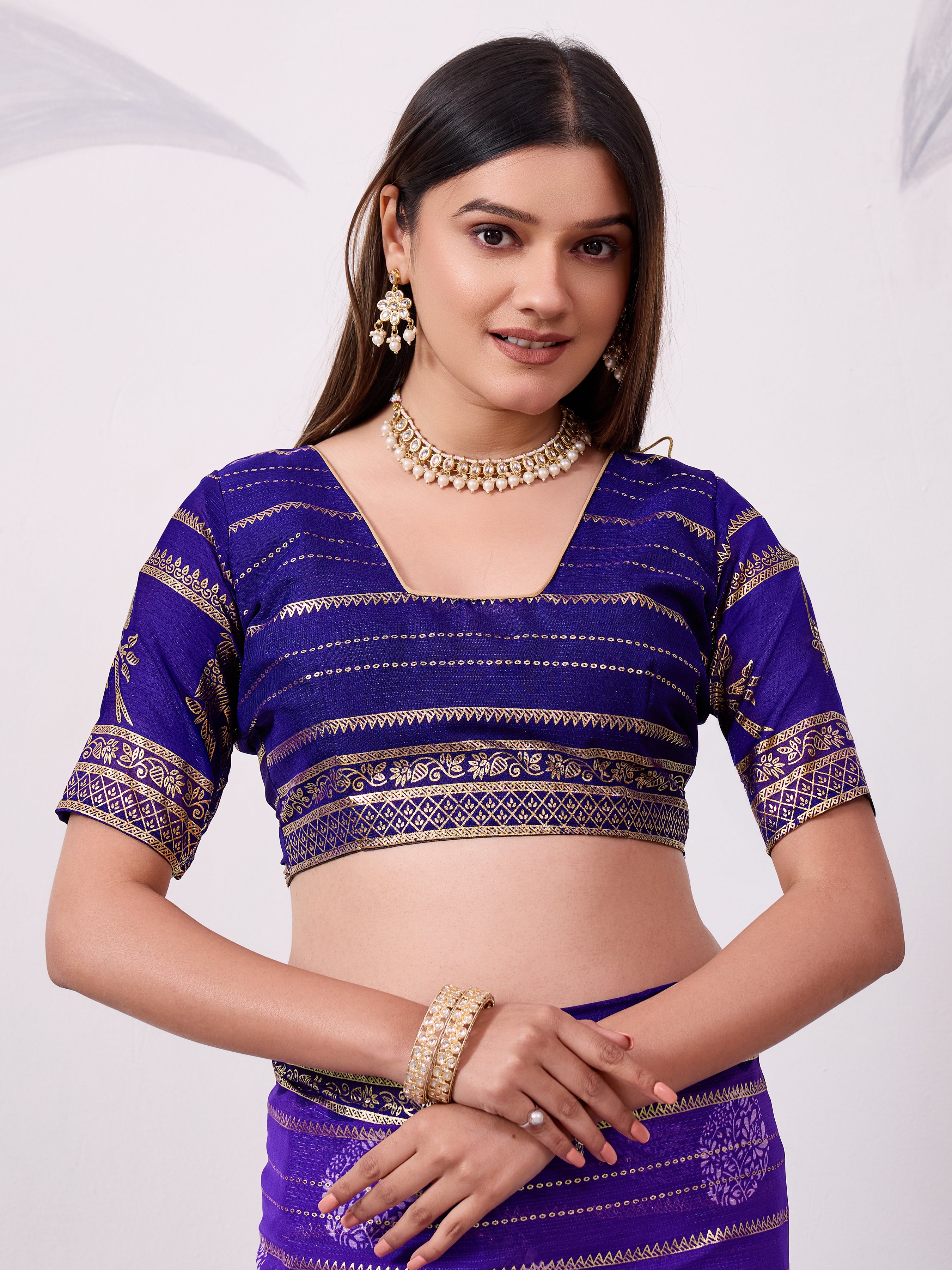 Elegant Printed Saree with Contrast Magenta Pallu