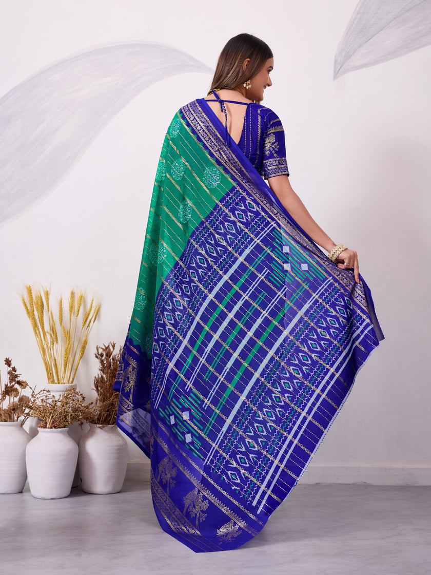 Elegant Printed Saree with Contrast Magenta Pallu