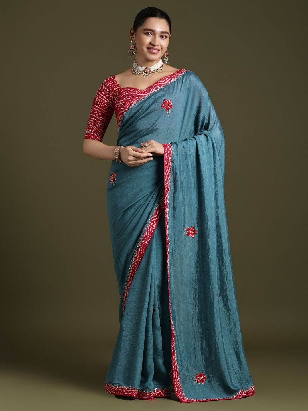 Classic Indian Bandhani Print Saree with Designer Blouse.