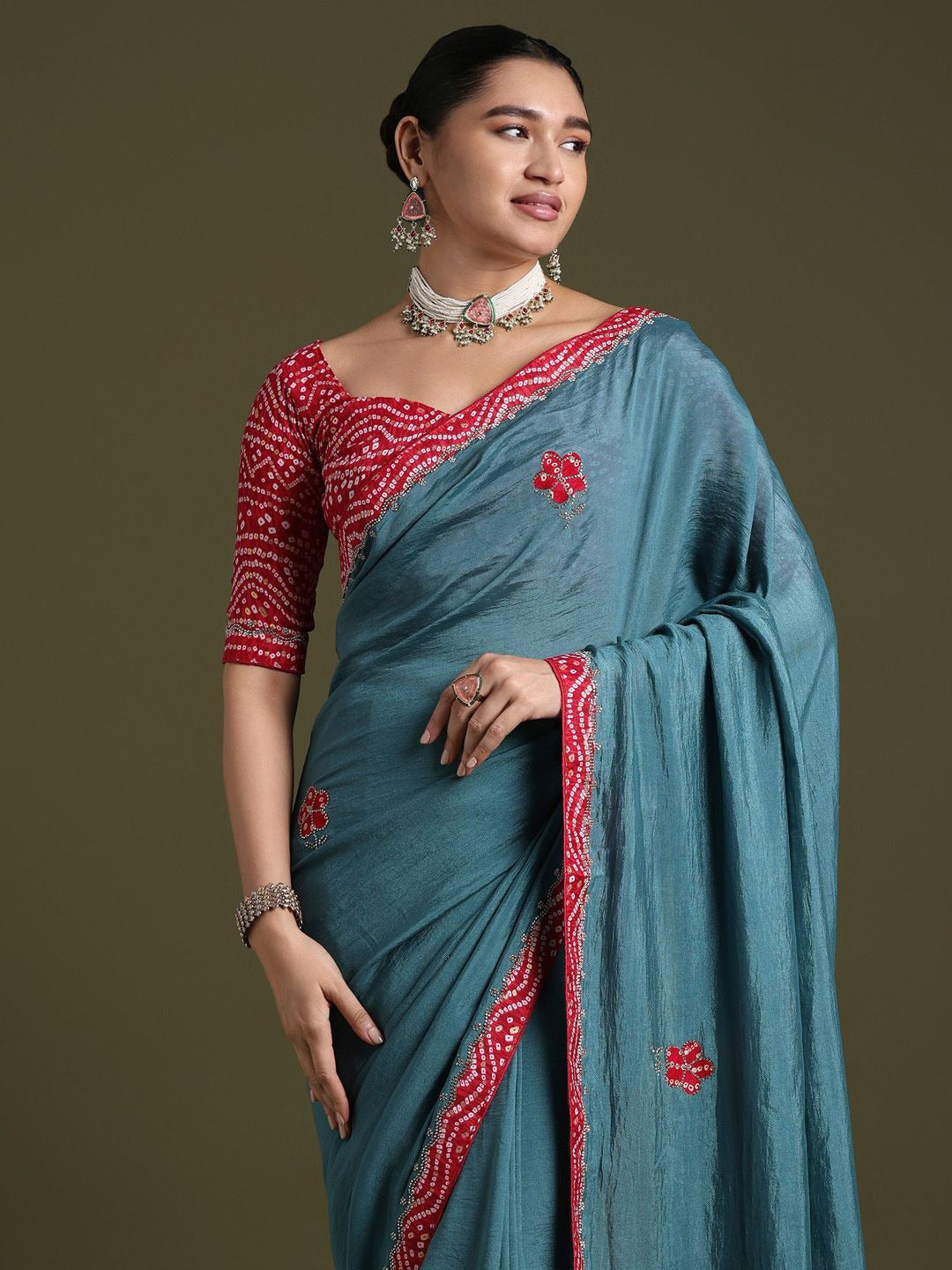 Classic Indian Bandhani Print Saree with Designer Blouse.