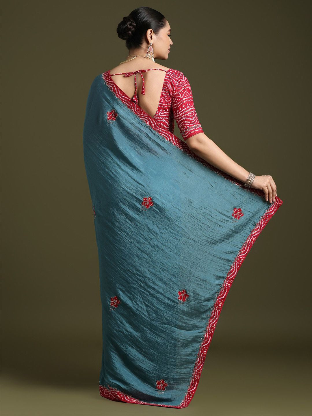 Classic Indian Bandhani Print Saree with Designer Blouse.