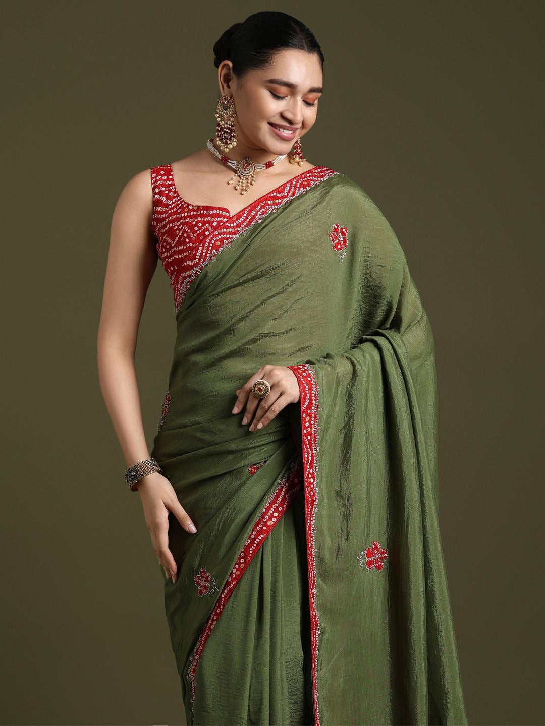 Classic Indian Bandhani Print Saree with Designer Blouse.